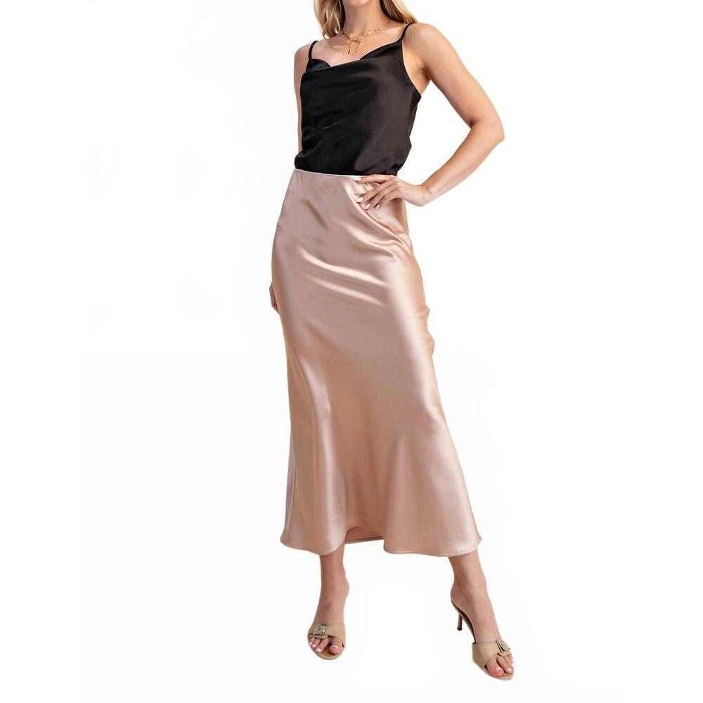NEW GLAM satin midi skirt in taupe